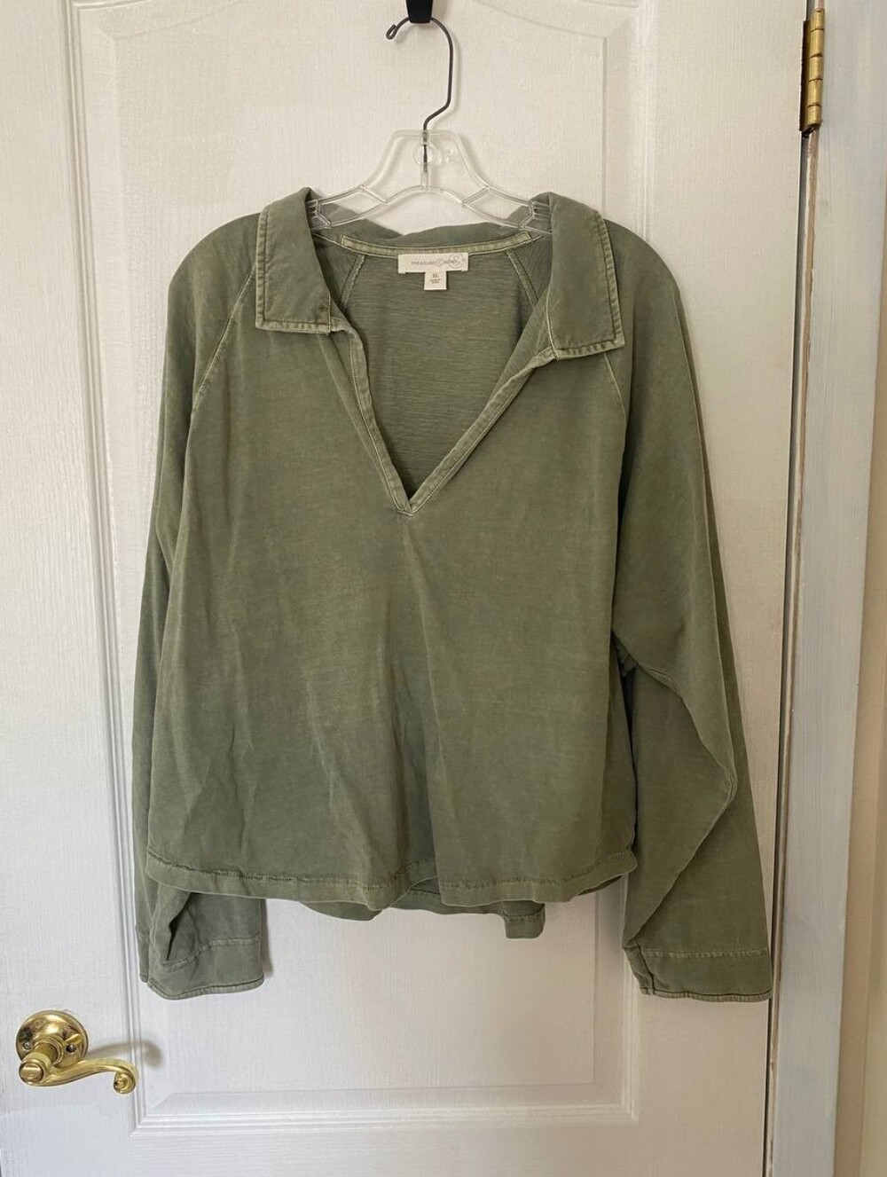 Treasure & Bond Faded Green Collared XL Long Sleeve Top 100% Organic Cotton